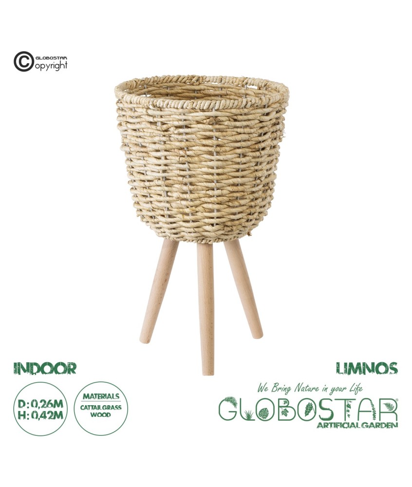 GloboStar® Artificial Garden LIMNOS 20299 Διακοσμητικό Πλεκτό Καλάθι - Κασπώ Γλάστρα - Flower Pot Μπεζ Φ26cm x Υ42cm